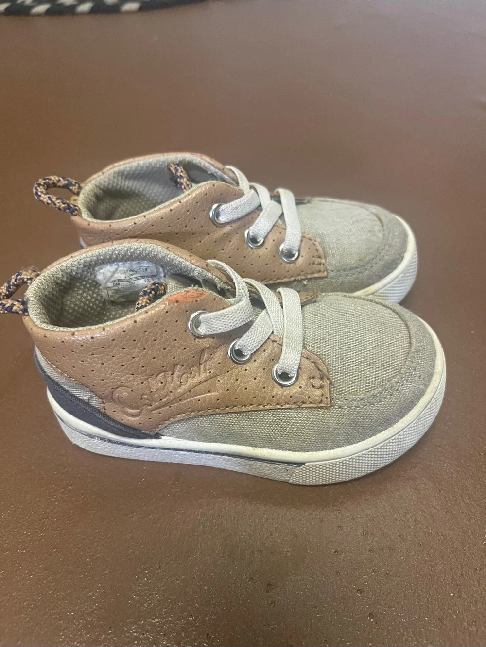Baby/Toddler OshKosh Canvas Sneakers in Tan with Brown/Navy Accents